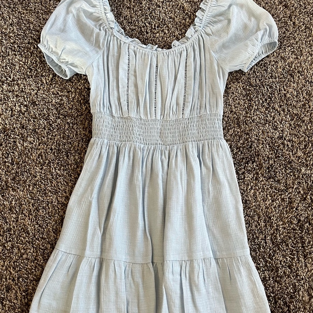 Light Blue Ruched Tiered Mini Sundress